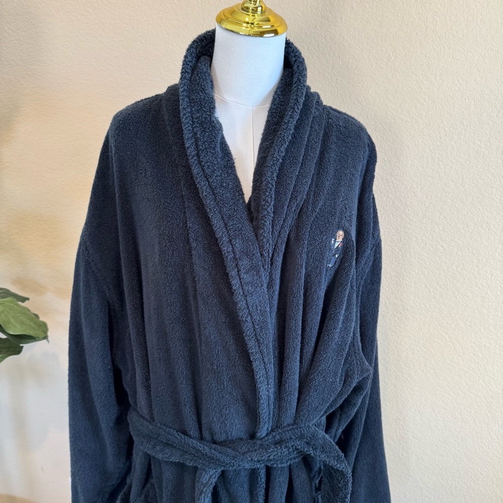 RARE Ralph Lauren Mens L XL Polo Bear Martini Tuxedo Embroidery Terry Robe Black